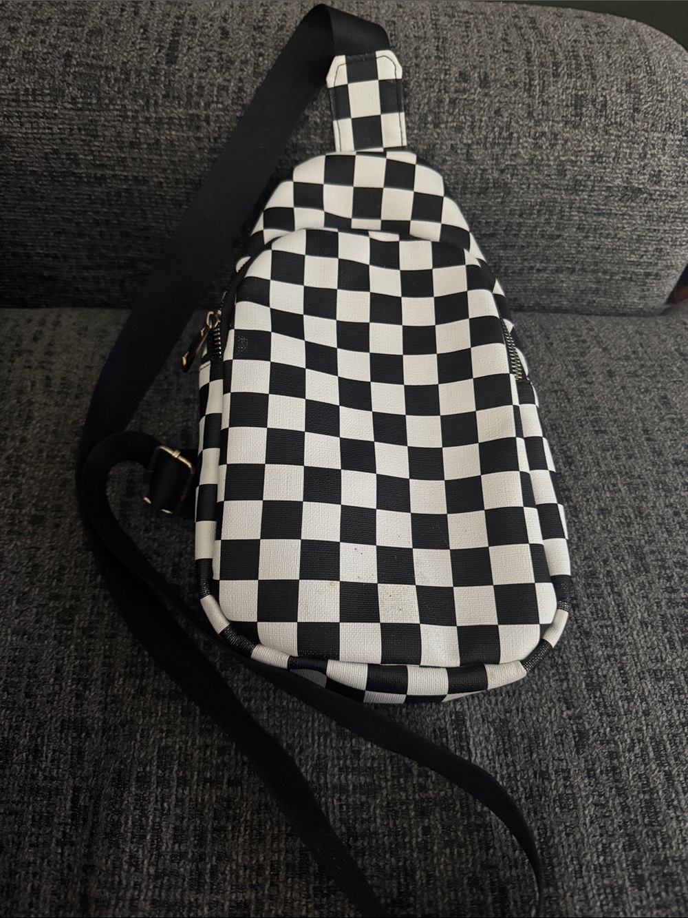 Checkerboard Sling Bag - Black and White